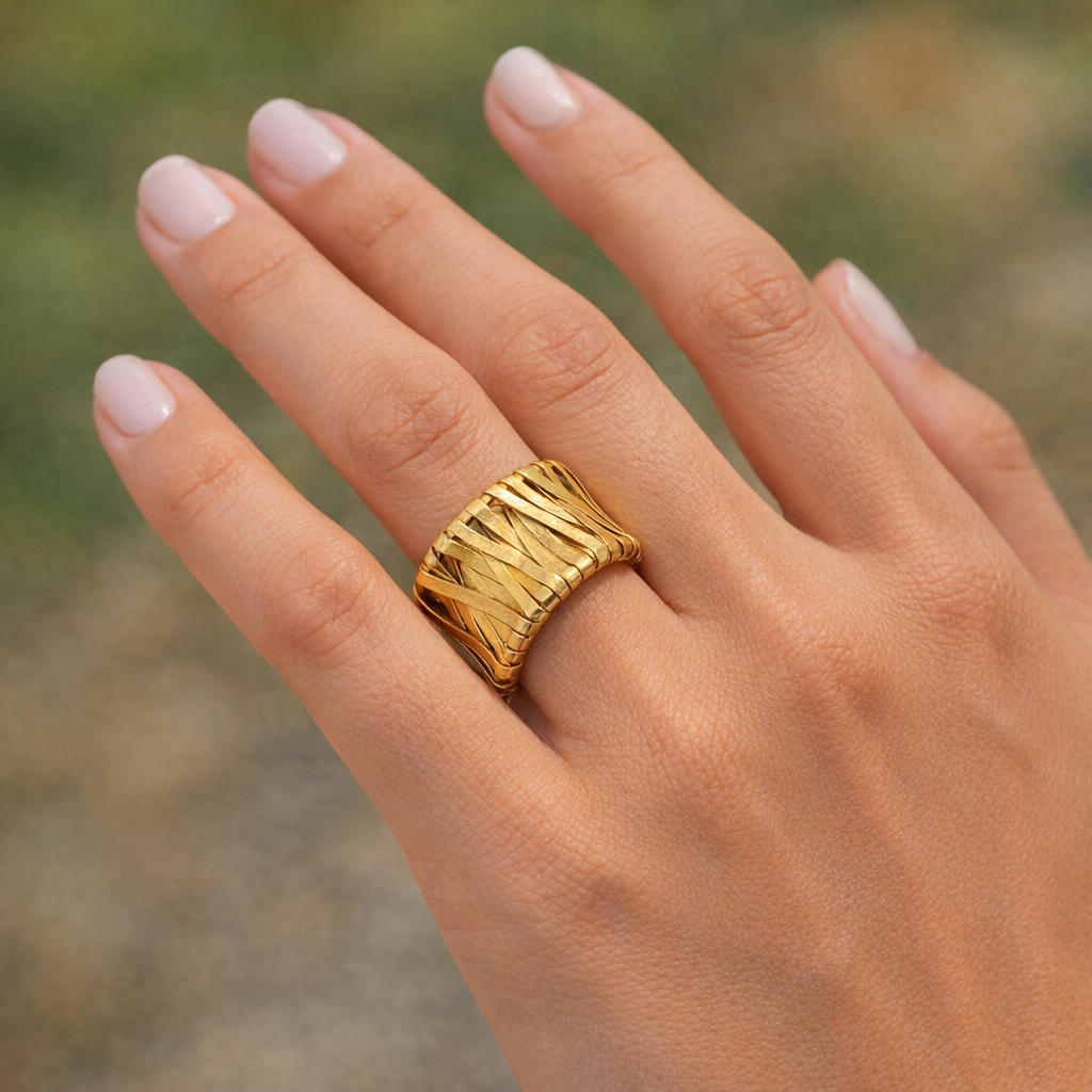 weaved brass ribbon ring
