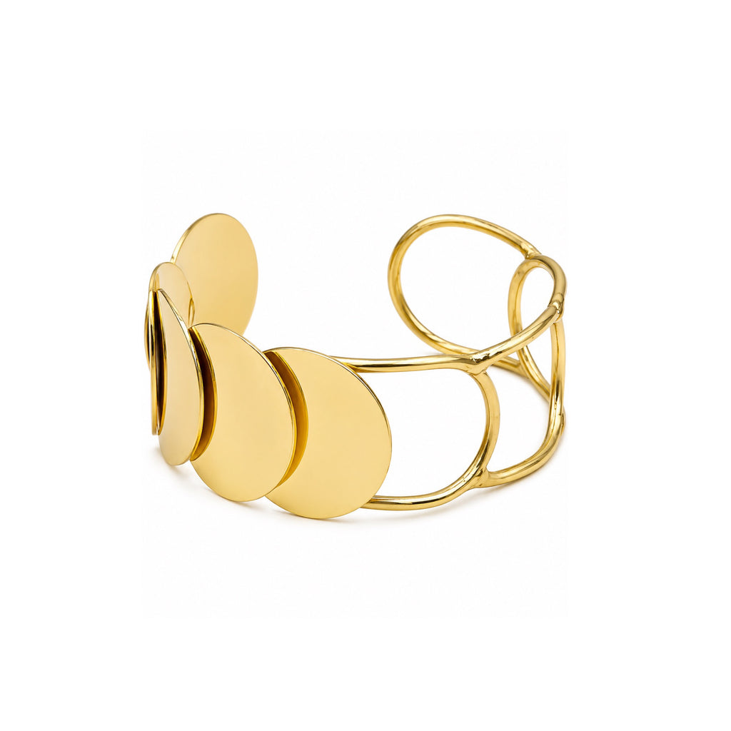 Modern Gold-Tone Brass Disc Cuff Bracelet
