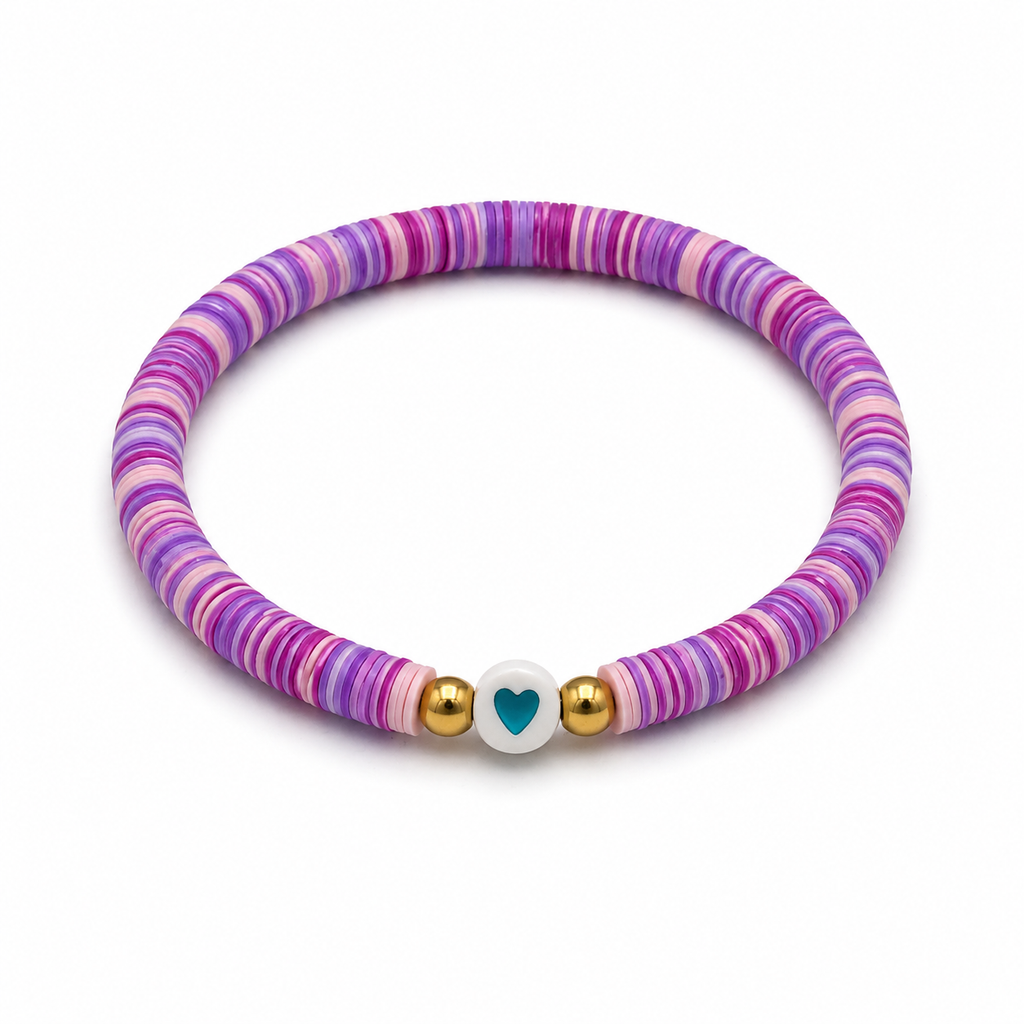 Pink & Purple Gradient Bracelet with Heart Charm