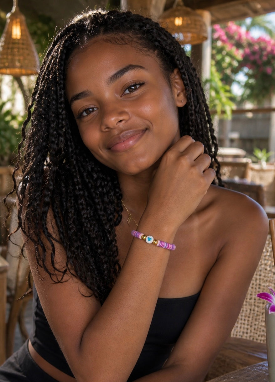 Pink & Purple Gradient Bracelet with Heart Charm