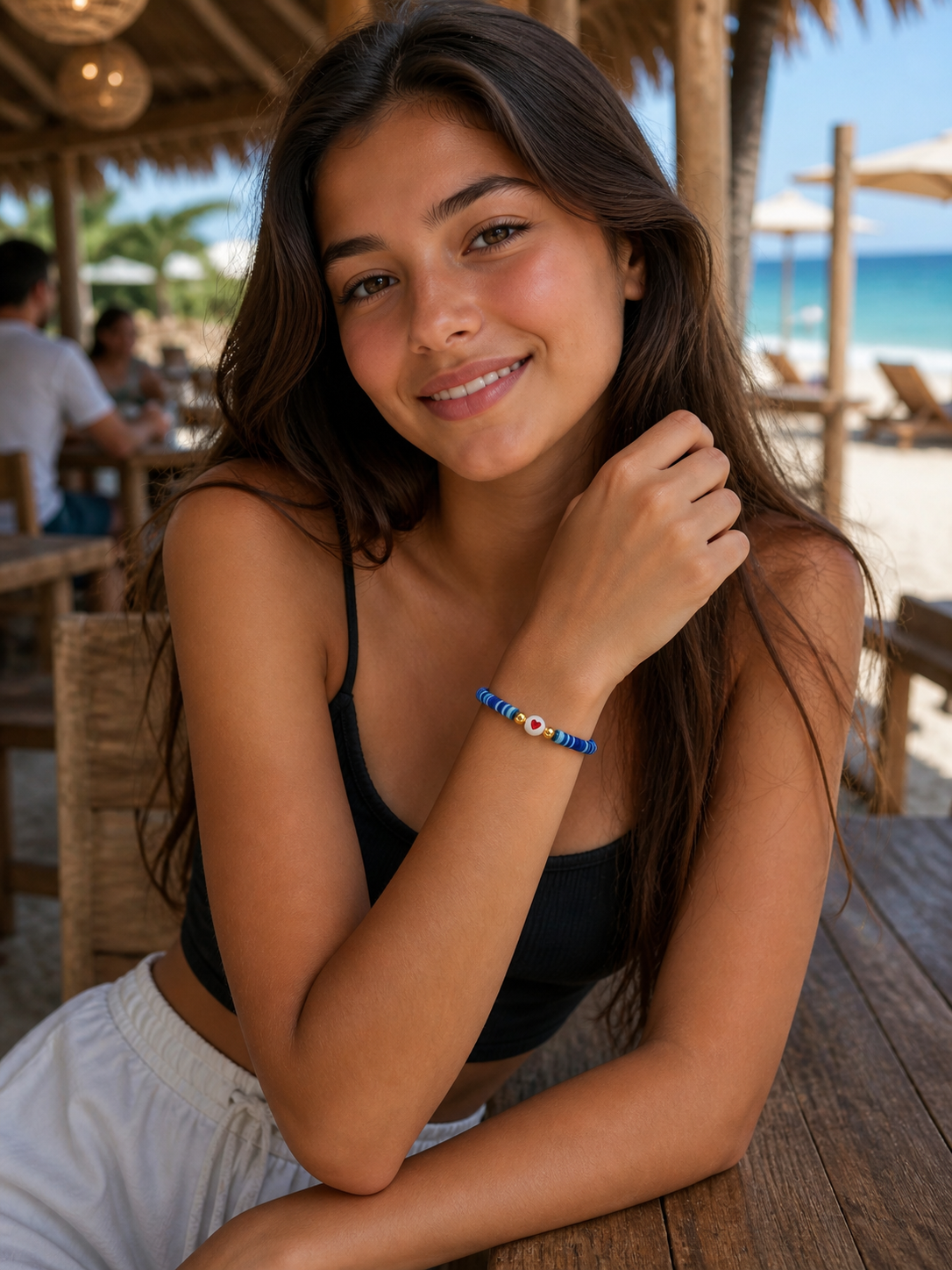 Blue Gradient Bracelet with Heart Charm